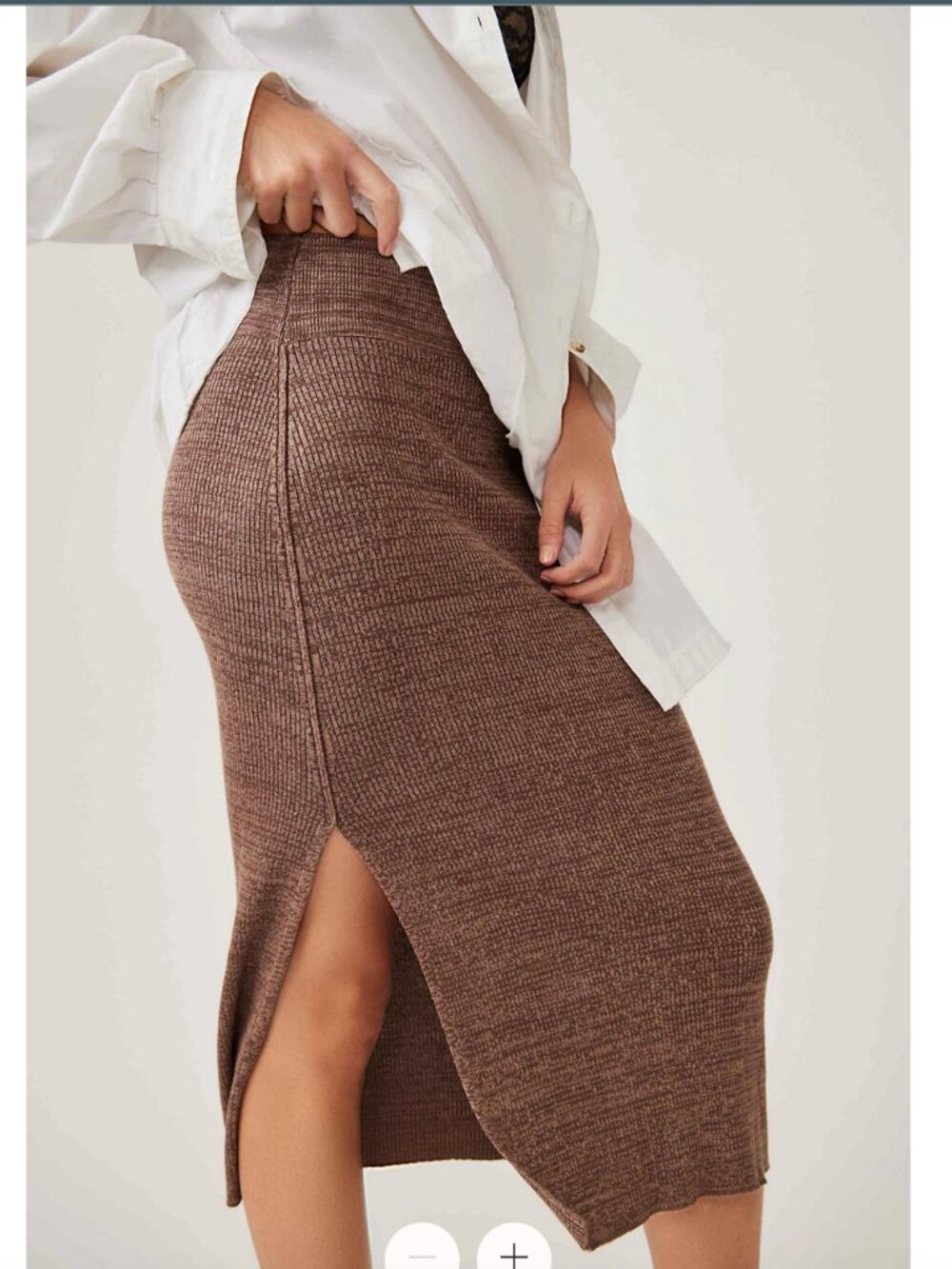 Free People 'Golden Hour' Midi Knit Pencil Skirt Heathered Brown Size Large